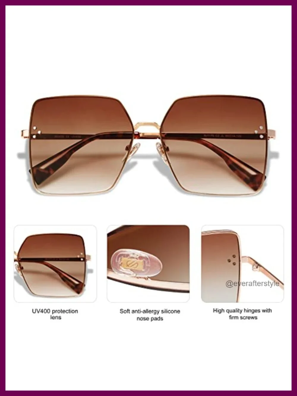Large Square Sunglasses Women UV400 Metal Frame